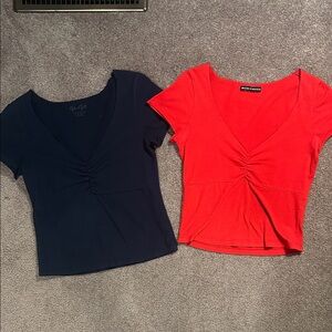 Brandy Melville Stylish Women's V-Neck Tops - Red and Navy